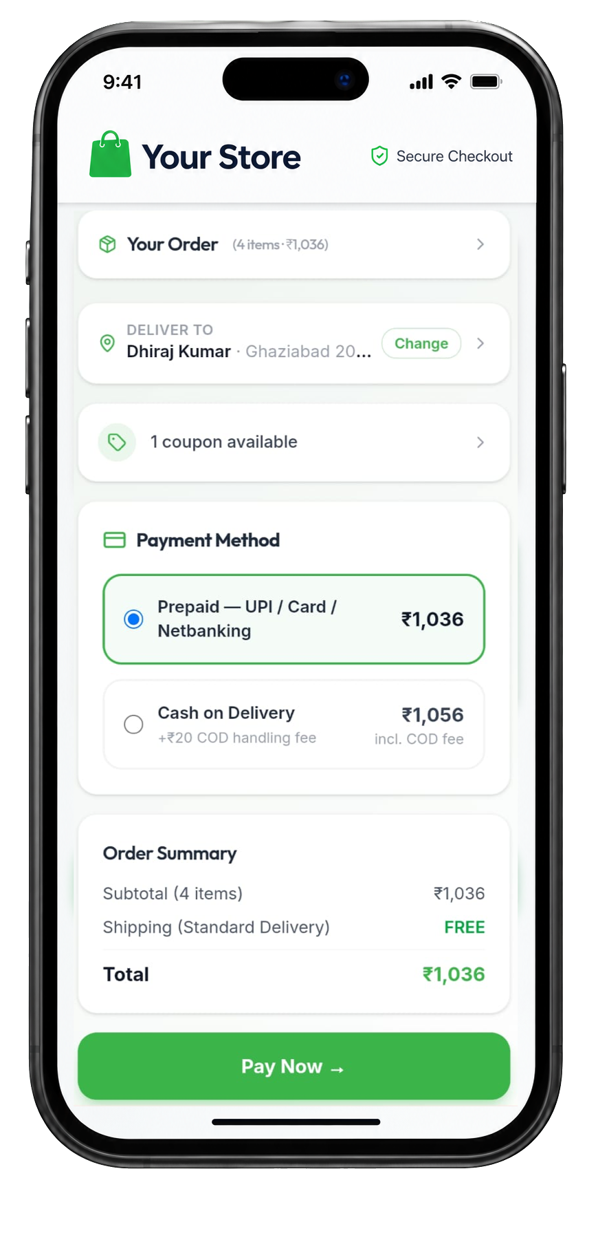 ZapU payment checkout screen