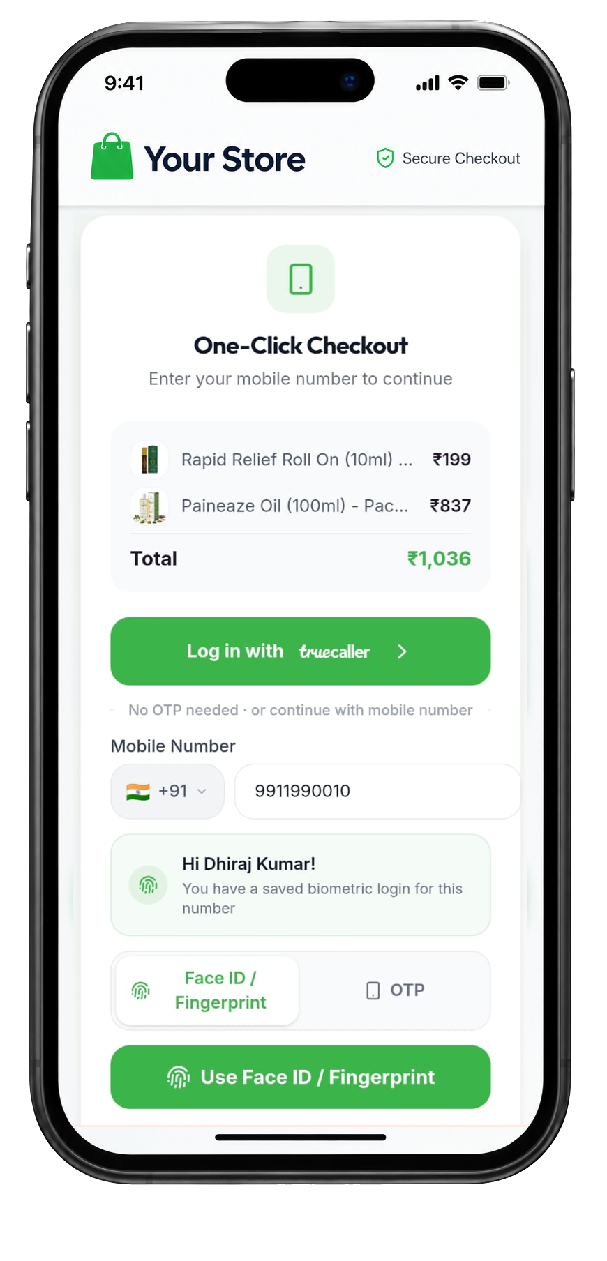 ZapU one-click checkout login screen